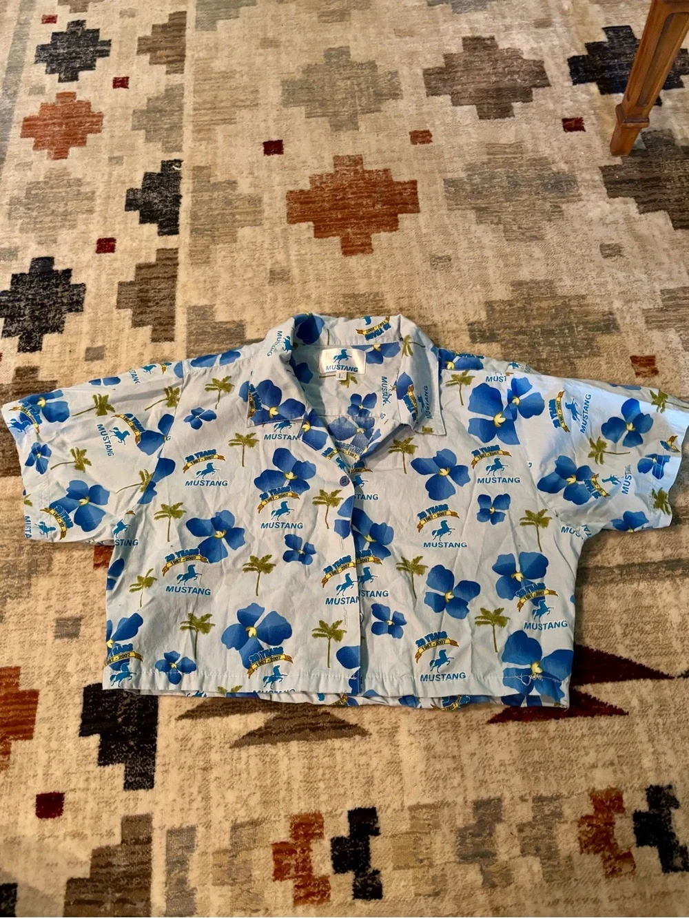 Light Blue Tropical Floral Button-Down Shirt
